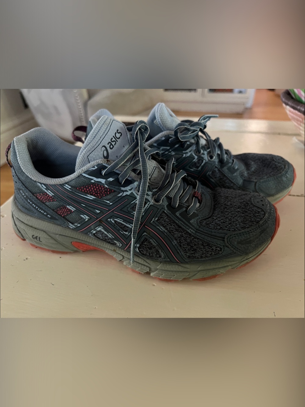 Asics Gray and Coral Trail Running Shoes